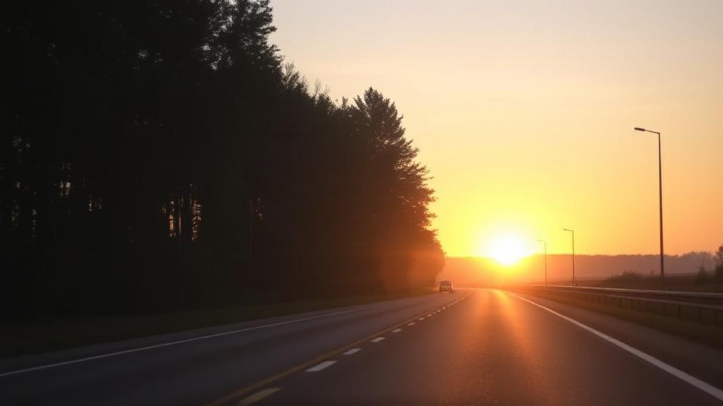 A serene road at dawn, symbolizing the cautious return to driving after a medical procedure.