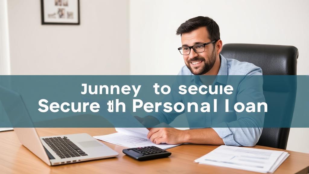 A confident individual reviewing financial documents with a laptop and calculator on a desk, symbolizing the journey to securing a personal loan.