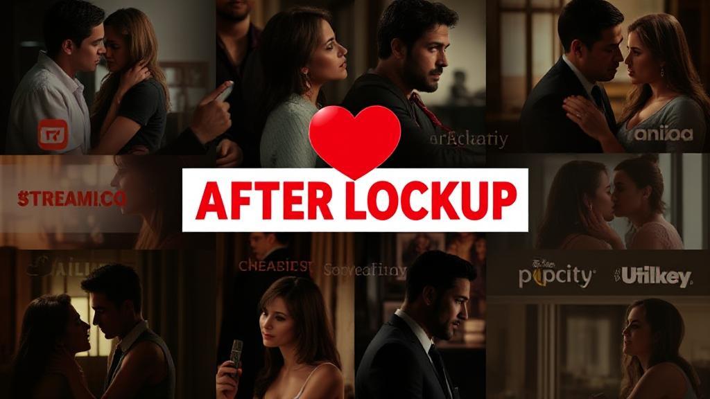 A collage of romantic moments and dramatic scenes from "Love After Lockup," set against a backdrop of streaming platform logos.