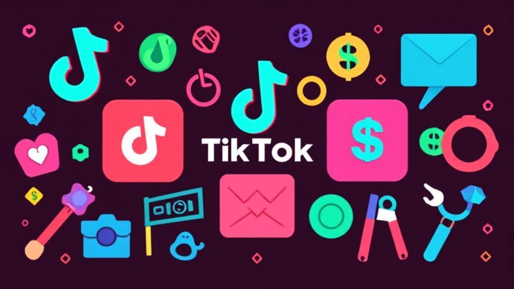 A vibrant collage of TikTok icons, dollar signs, and creative tools, symbolizing the platform's monetization journey for creators.