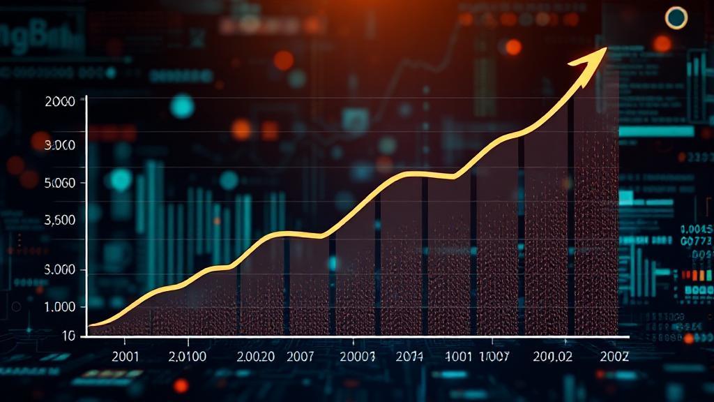 A sleek graph depicting rising salary trends for data analysts in 2023 against a backdrop of digital data elements.