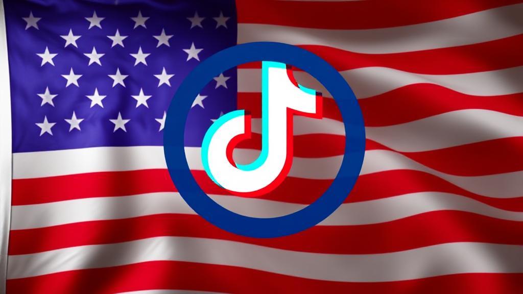 A digital illustration of the TikTok logo fading into the American flag, symbolizing uncertainty and potential restrictions.