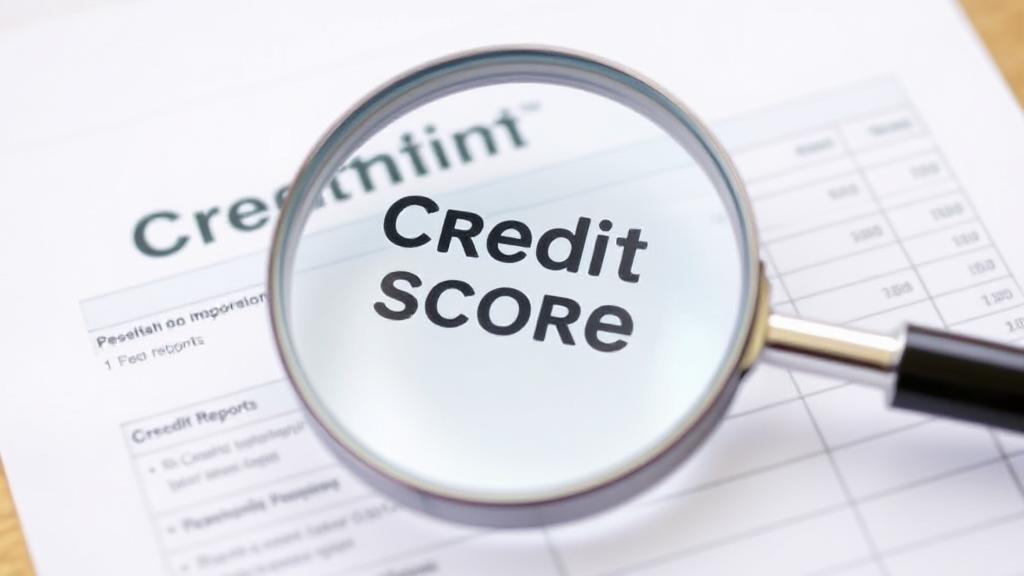 A magnifying glass hovering over a credit report, symbolizing scrutiny and analysis of credit scores.