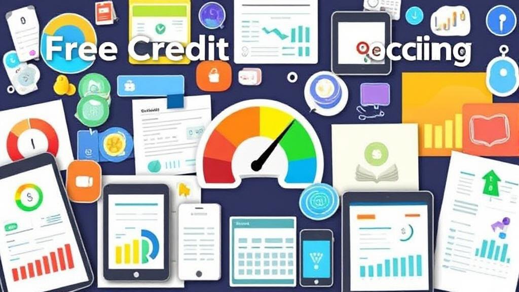 A vibrant collage of credit score reports, financial apps, and digital devices symbolizing accessible and free credit score checking options.
