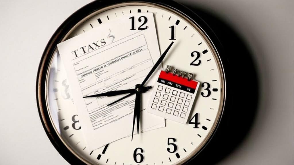 A clock face overlaid with tax documents and a calendar, symbolizing the timeline for income tax return processing.