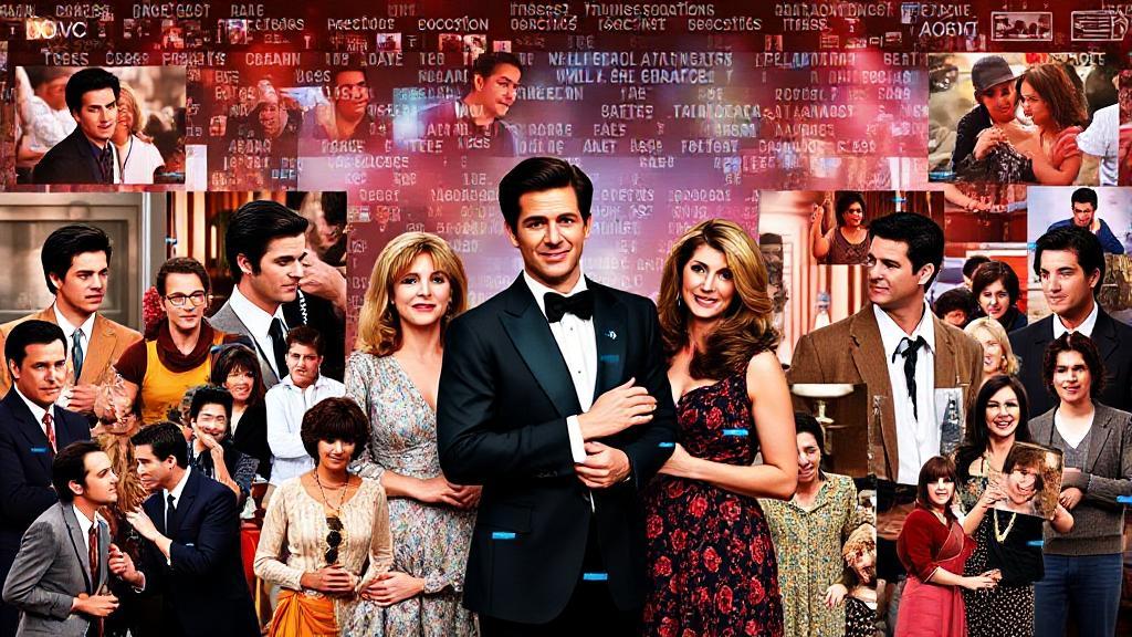 A vibrant collage of iconic scenes and characters from "Will & Grace" set against a digital streaming interface backdrop.