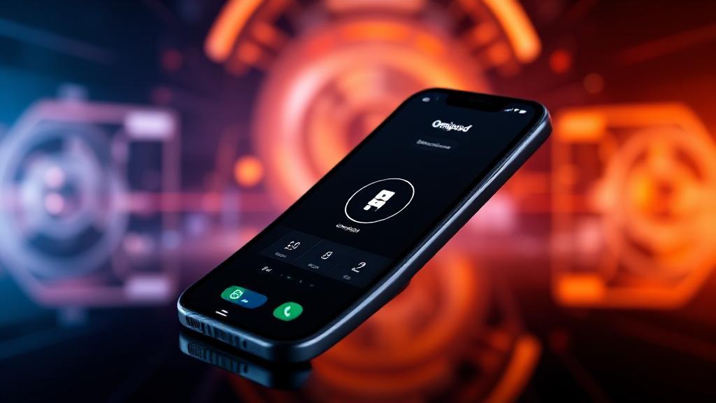 A sleek iPhone displaying the Omnipod 5 app interface, set against a backdrop of futuristic digital graphics.