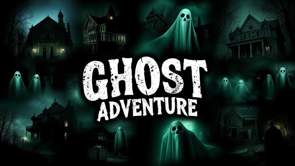 A chilling collage of haunted locations and ghostly apparitions, setting the eerie tone for streaming "Ghost Adventures" online.