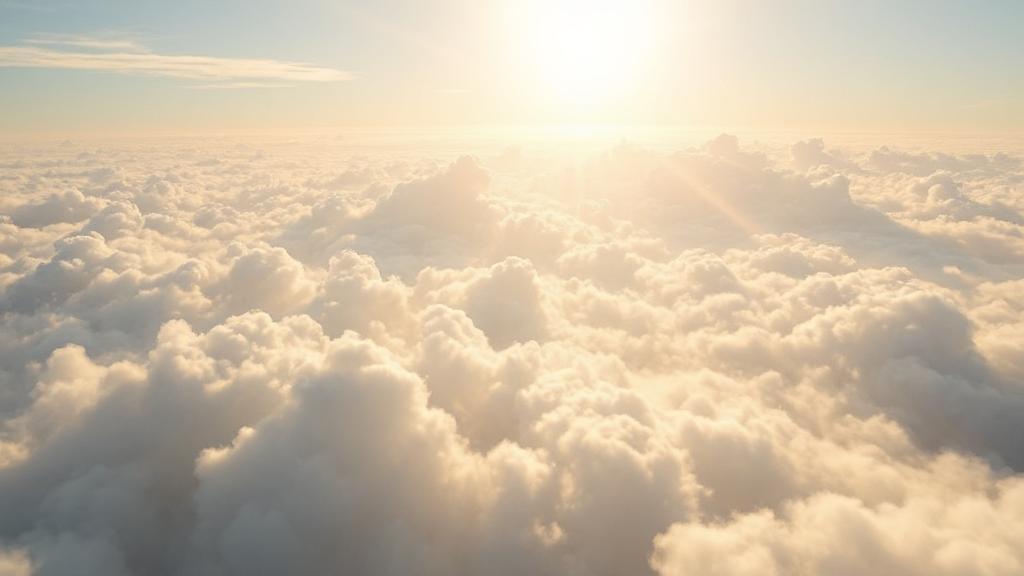 A serene, ethereal landscape with soft clouds and radiant light, symbolizing heavenly beauty and spiritual transcendence.