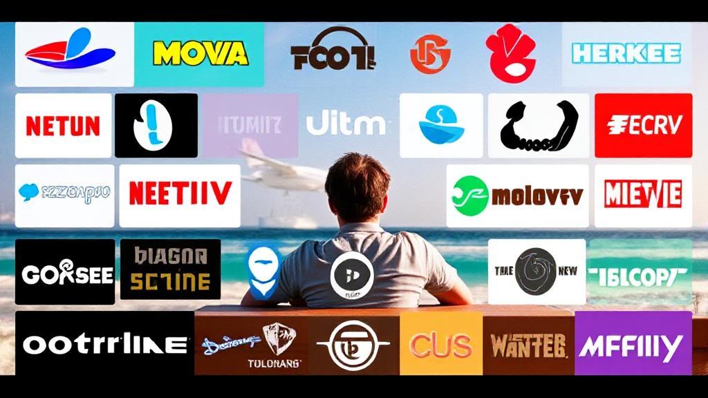 A vibrant collage of streaming platform logos surrounding a still from the movie "Vacation."