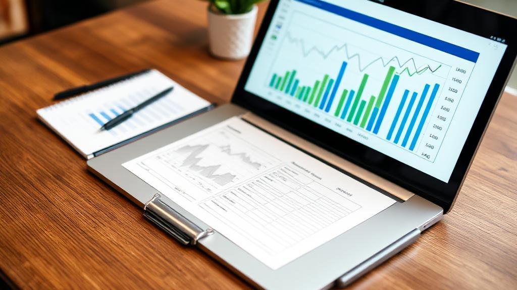 A professional workspace with a laptop displaying financial graphs, a notepad, and a pen, symbolizing strategic financial planning for LLC owners.