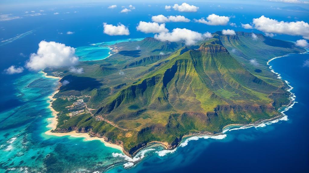 A breathtaking aerial view of Oahu's lush landscapes and pristine beaches, highlighting its central role in the Hawaiian archipelago.