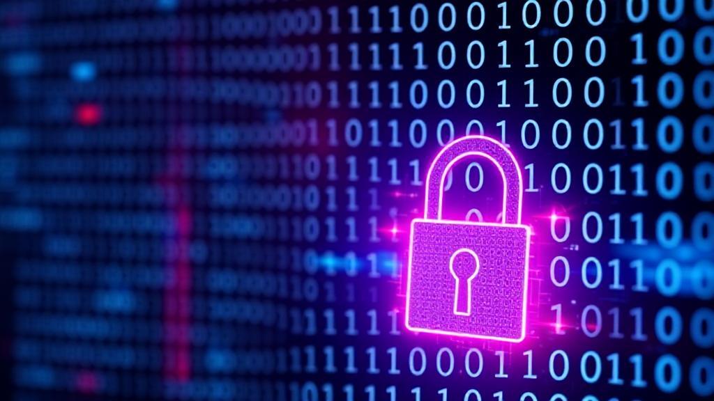 A futuristic digital lock icon overlaid on a background of binary code, symbolizing the lucrative opportunities in cyber security careers.