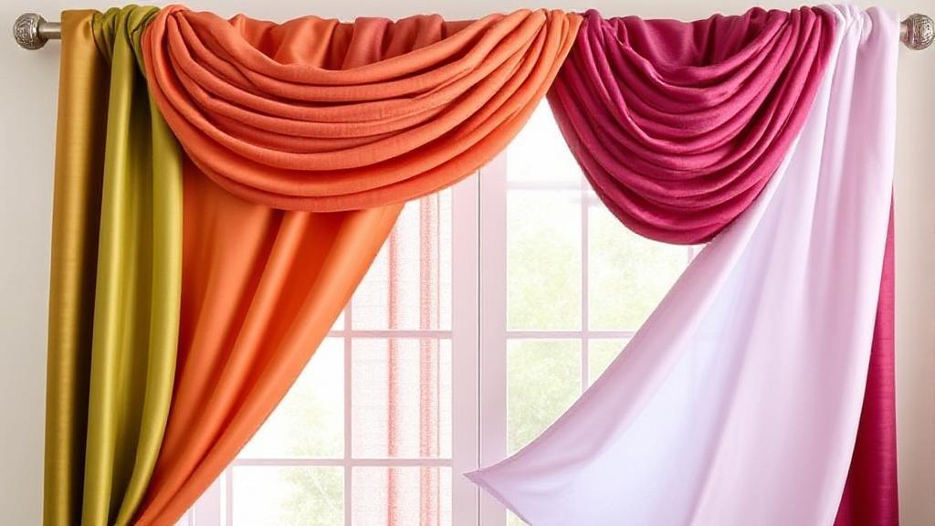 A vibrant array of fabric swatches in various colors and patterns, elegantly draped over a window, showcasing the perfect curtain choices to complement any home decor style.
