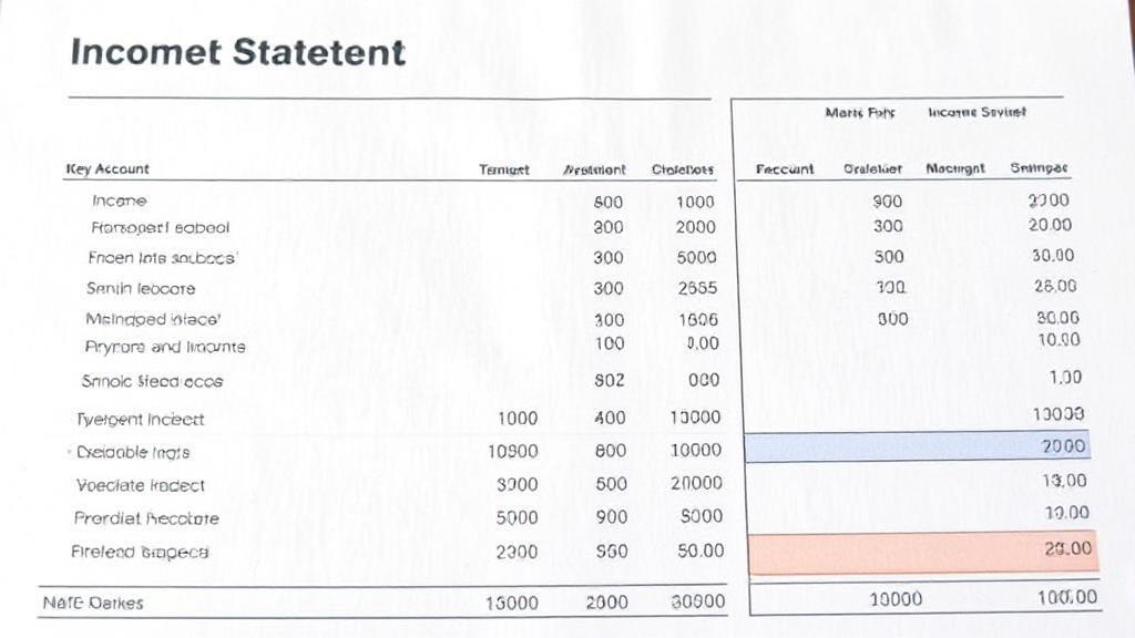 A detailed financial report showcasing key accounts typically found on an income statement, with highlighted sections for clarity.