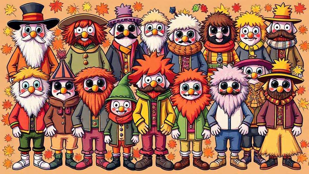 A vibrant collage of colorful Fall Guys characters showcasing a variety of unique and whimsical outfits.