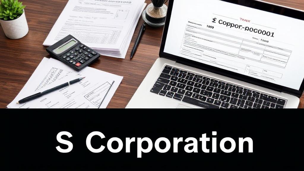 A professional desk setup featuring tax documents, a calculator, and a laptop displaying a 1099 form, symbolizing the financial considerations for S Corporations.