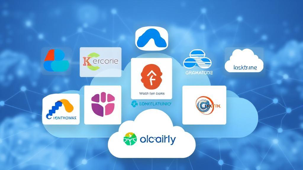 A sleek digital collage featuring logos of leading cloud storage providers against a backdrop of a stylized cloud network.