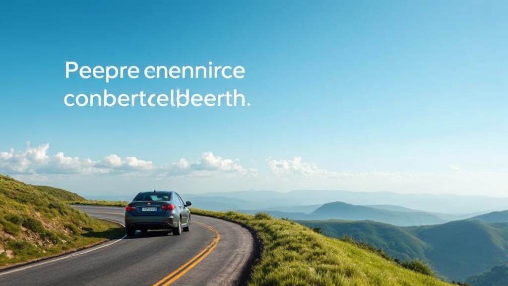 A serene landscape with a car driving smoothly on a winding road, symbolizing the peace of mind offered by comprehensive insurance coverage.