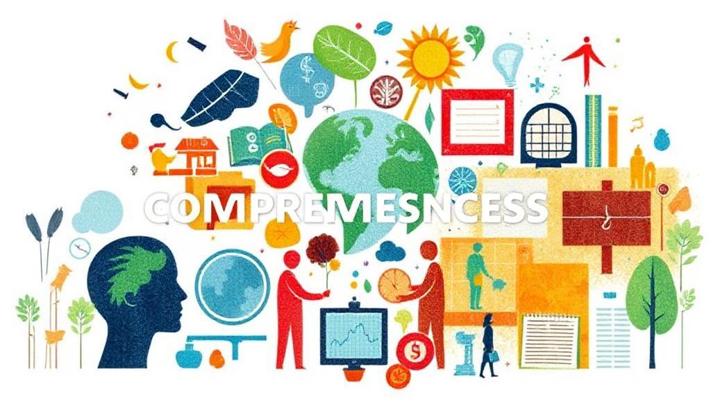 A vibrant collage of diverse elements symbolizing knowledge and inclusivity, illustrating the concept of comprehensiveness.