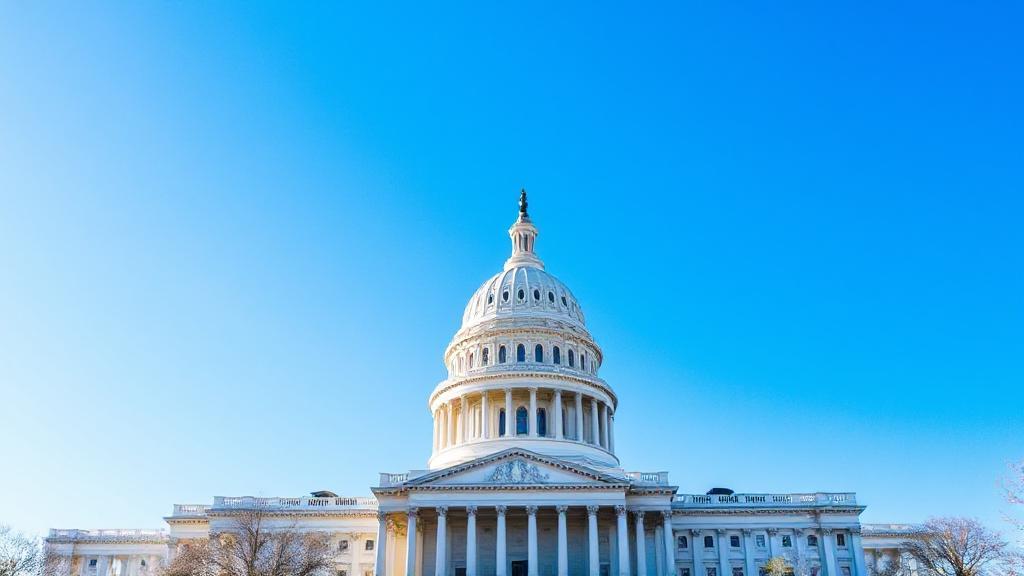A serene image of the New York State Capitol building under a clear blue sky, symbolizing government efficiency and transparency.