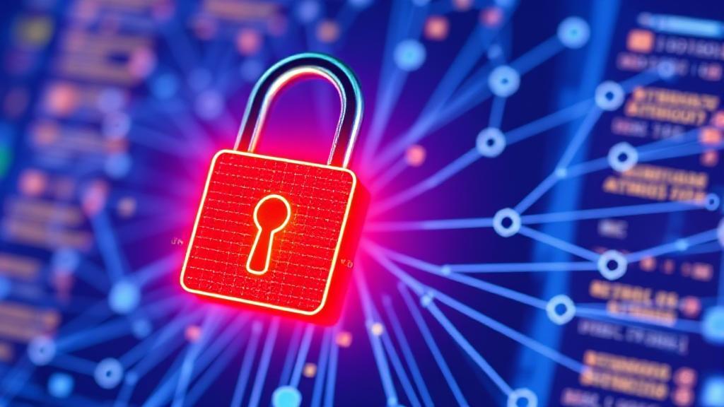 A digital padlock overlaying a network diagram, symbolizing the protection and significance of network security keys.