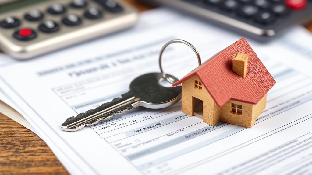 A close-up image of a house key resting on top of a stack of financial documents and a calculator, symbolizing the complexities of mortgage interest rates.