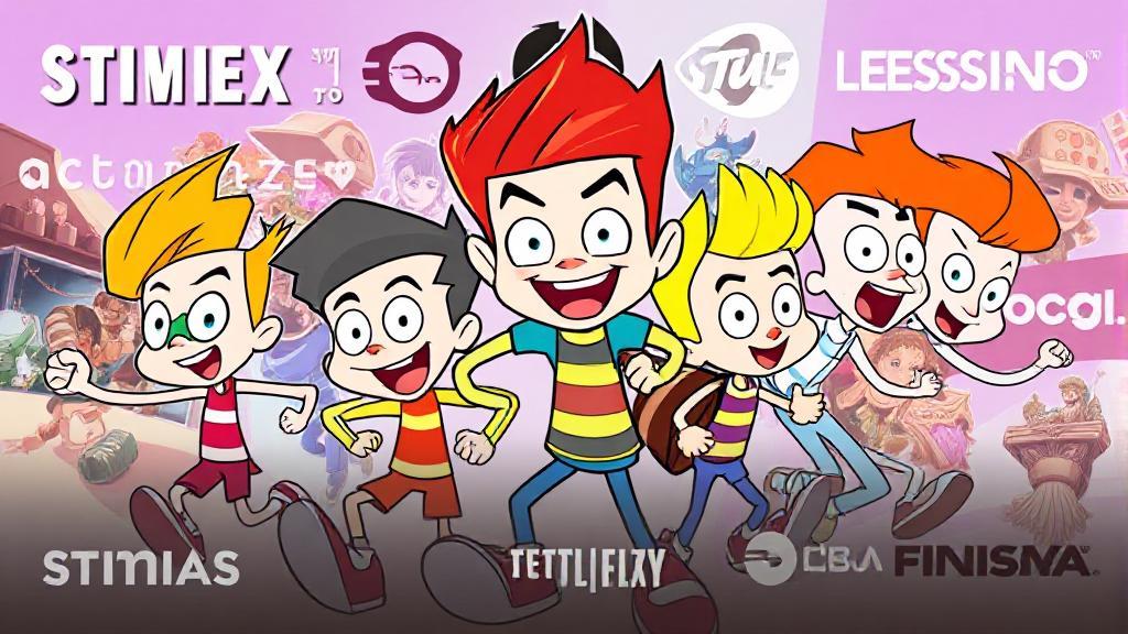 A vibrant collage of Jimmy Neutron and his friends in action-packed scenes from the animated series, set against a backdrop of streaming platform logos.