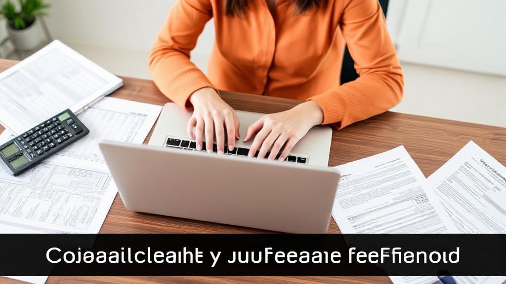 A person sitting at a desk with a laptop, surrounded by tax documents and a calculator, highlighting the process of claiming a tax refund.