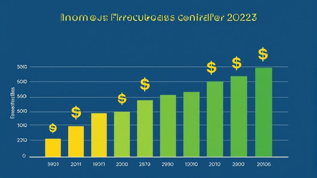 A visual representation of income brackets and tax thresholds for 2023, featuring a graph with ascending bars and currency symbols.