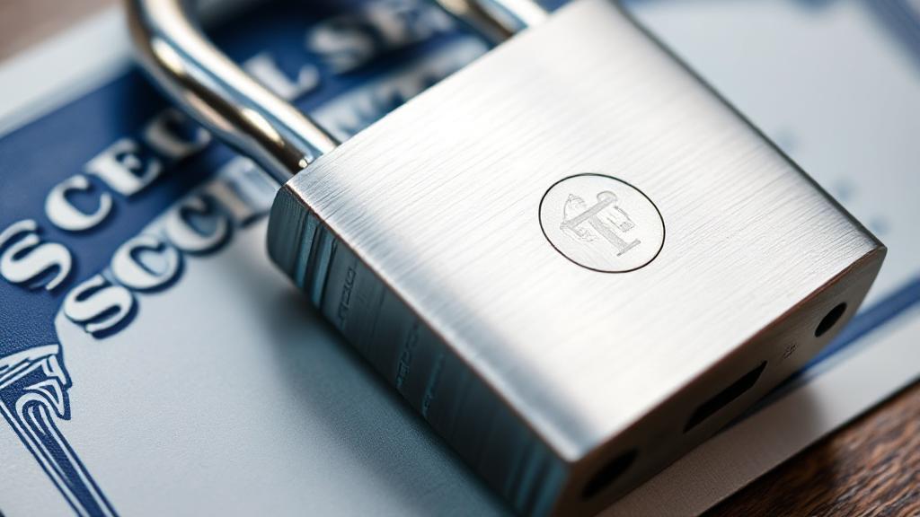 A close-up image of a padlock resting on a Social Security card, symbolizing the importance of safeguarding personal information.
