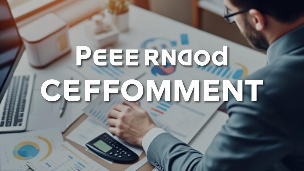 A business owner calculating finances at a desk, surrounded by charts and graphs, symbolizing the decision-making process of determining personal compensation.