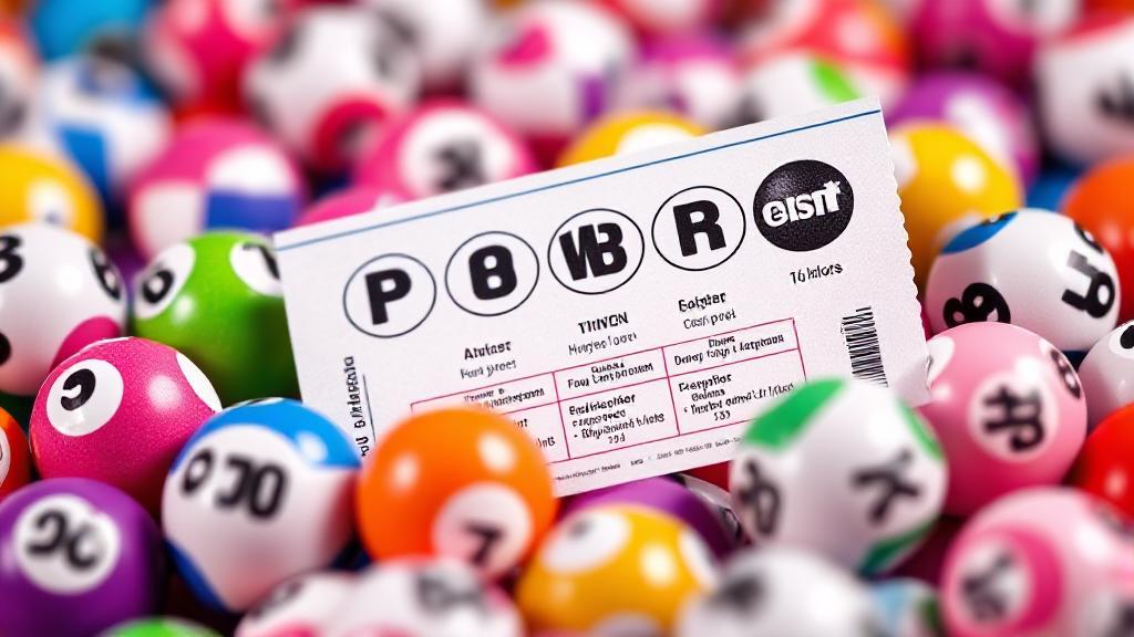 A vibrant image of a Powerball ticket surrounded by colorful lottery balls, symbolizing the excitement and chance of winning big.