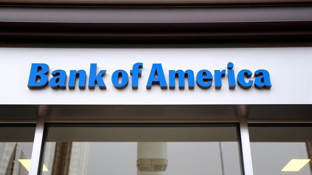 A close-up image of a Bank of America branch facade, with a focus on the bank's logo, symbolizing financial services and customer policies.