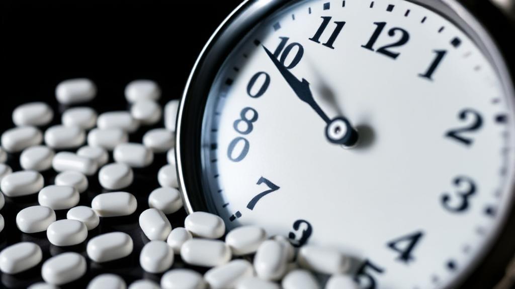 A close-up image of a clock with semaglutide pills scattered around, symbolizing the time it takes for the medication to take effect.