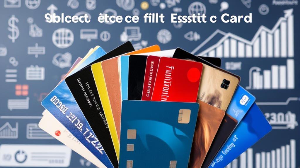 A diverse array of credit cards fan out against a backdrop of financial symbols and graphs, symbolizing the journey of selecting the perfect first card.