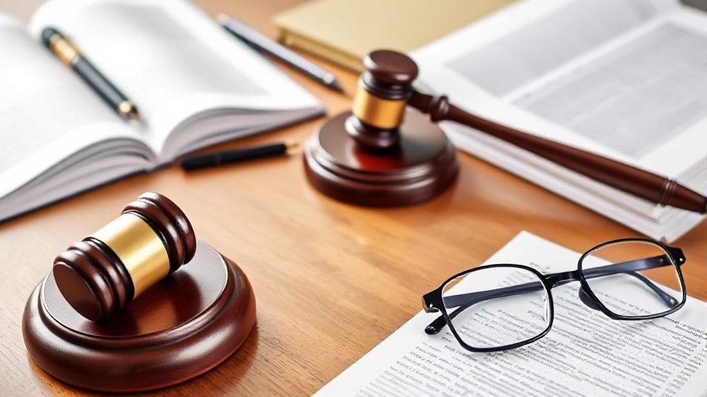 A professional-looking office desk with legal documents, a gavel, and a pair of reading glasses, symbolizing legal expertise in wills and trusts.