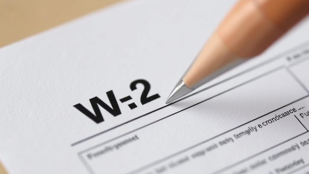 A close-up image of a W-2 form being filled out with a pen, symbolizing the annual tax documentation process for employees.
