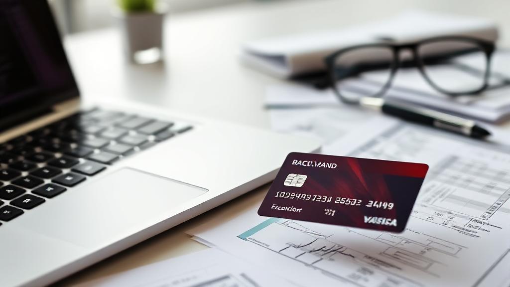 A professional workspace featuring a laptop, a business credit card, and financial documents, symbolizing decision-making in business finance.