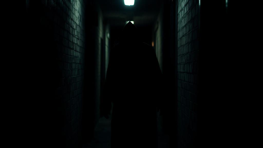 A suspenseful image of a shadowy figure lurking in a dimly lit alleyway, evoking mystery and intrigue.