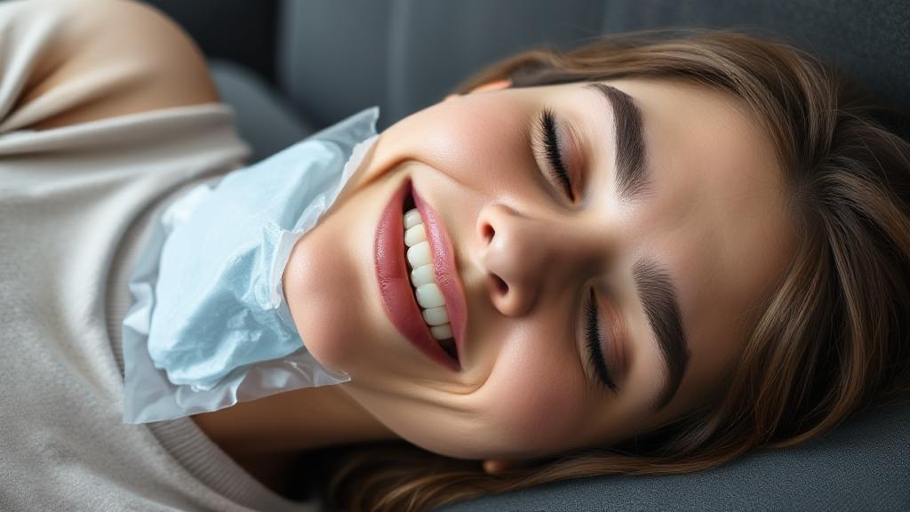 A close-up image of a person resting on a couch with an ice pack on their cheek, symbolizing recovery from wisdom teeth removal.