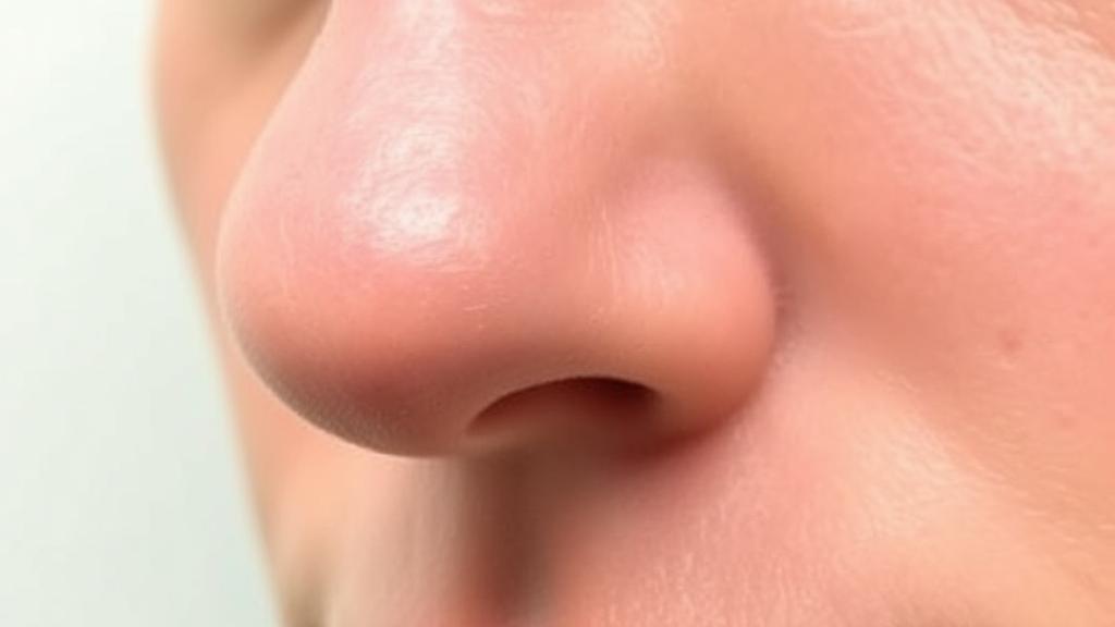 A close-up image of a person's nose with a small, noticeable bump on the bridge, set against a neutral background.