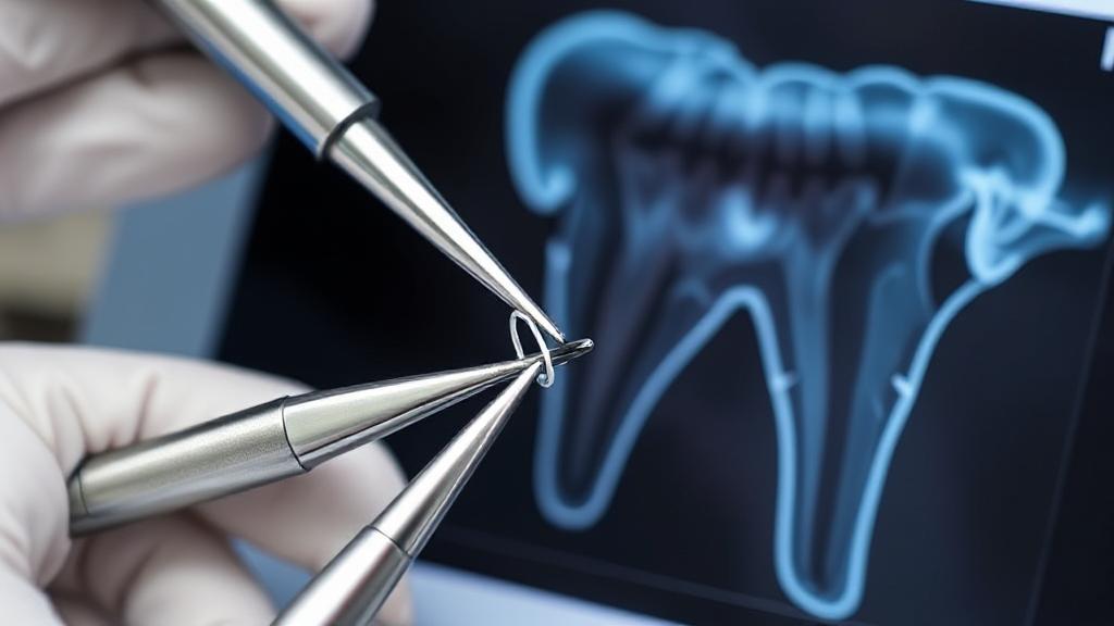 A close-up image of a dentist's tools and a dental X-ray, symbolizing the precision and care involved in root canal treatments.