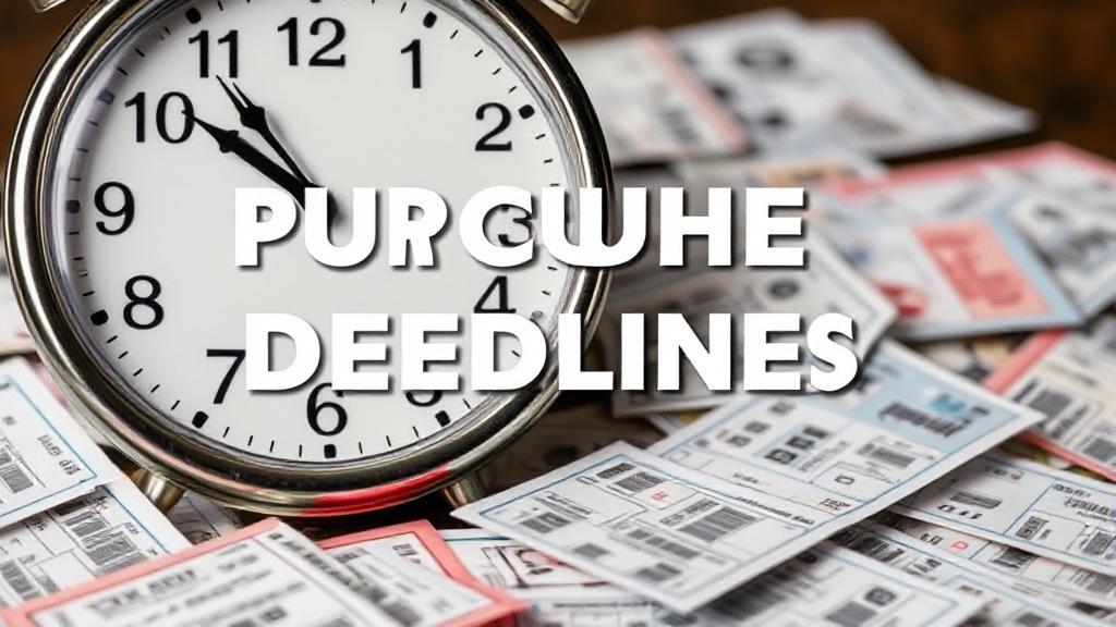 A close-up image of a clock with lottery tickets scattered around, symbolizing the urgency of purchase deadlines.