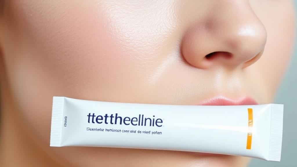 A close-up image of a smooth, glowing face with a tube of tretinoin cream in the foreground, symbolizing skincare benefits.