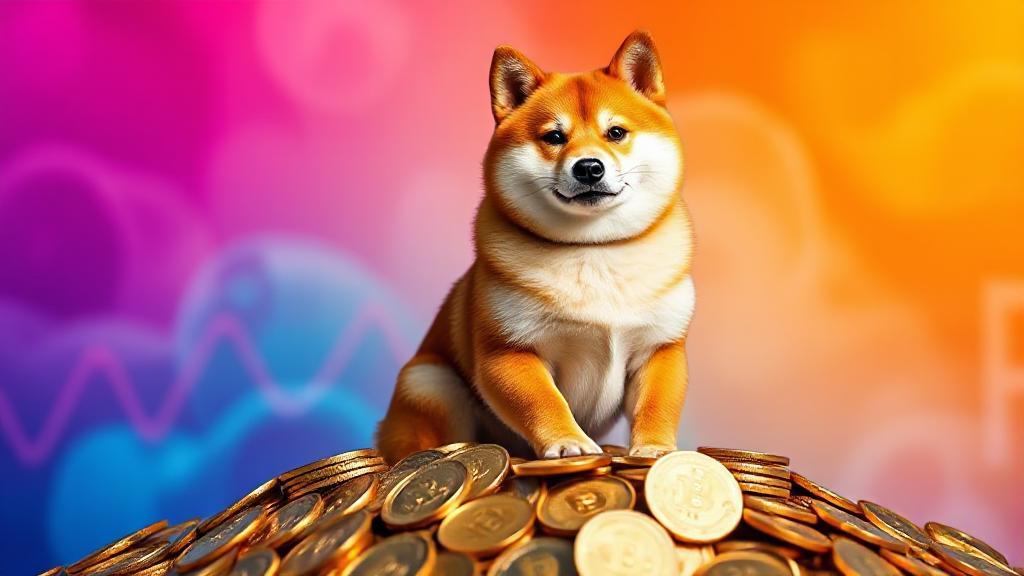 A vibrant header image featuring a Shiba Inu dog sitting atop a pile of coins, symbolizing the cryptocurrency's potential and risks.