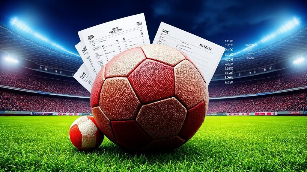 A vibrant collage of football imagery featuring a football, betting slips, and odds charts set against a stadium backdrop.