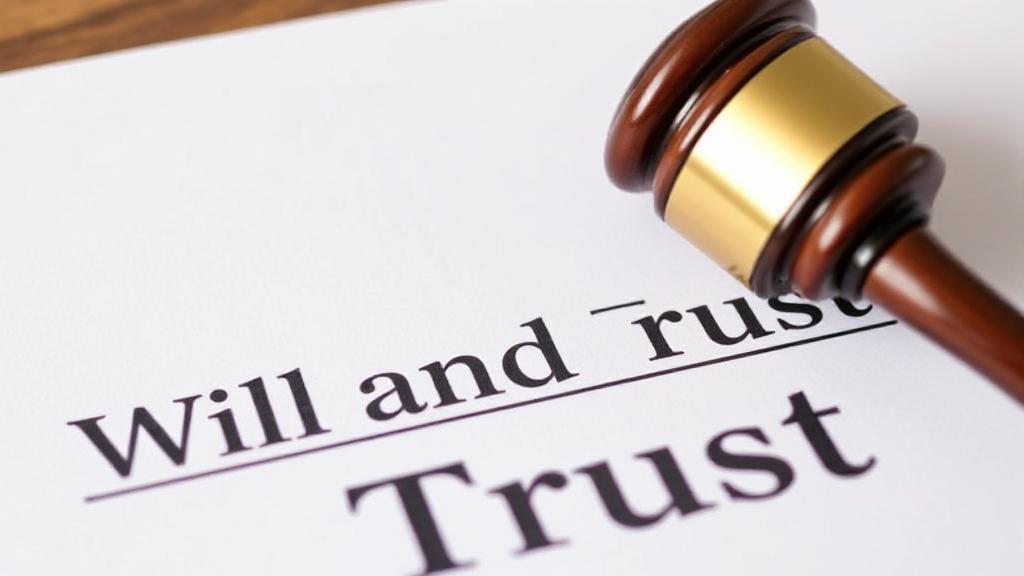 A gavel resting on a legal document with the words "Will and Trust" prominently displayed, symbolizing legal guidance and estate planning.