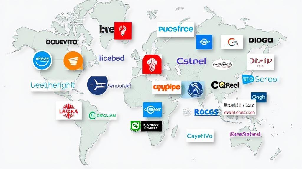 A collage of various internet service provider logos overlaid on a map with highlighted regions.