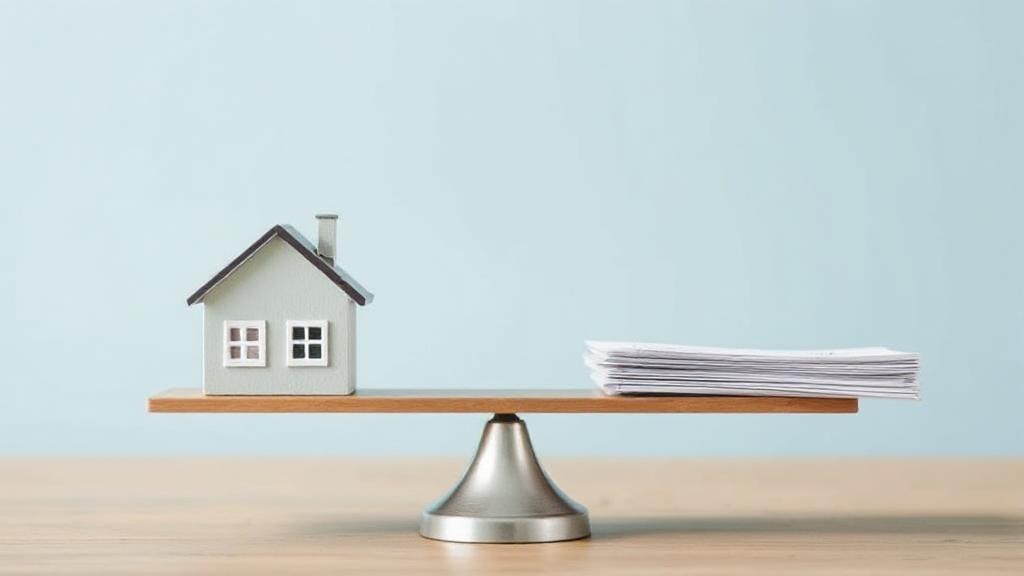 A balanced scale with a house on one side and a stack of insurance documents on the other, symbolizing the importance of adequate renters insurance coverage.